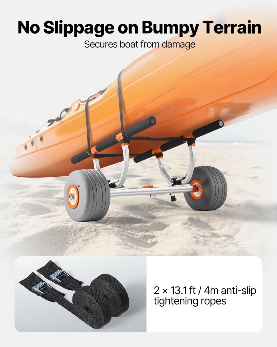 VEVOR Remolque Horizontal para Kayak, Remolque de Kayak 810 x 990 x 570 mm con Neumáticos Inflables de PU de 30,5 cm y 2 Correas Carga de 158 kg Carrito para Tabla de Surf de Remo, Kayaks, Canoas
