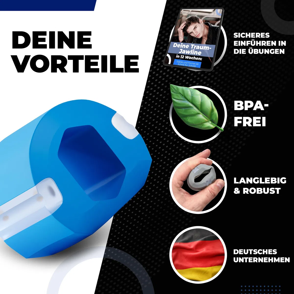 Jawline - Entrenador de mandíbula para tonificar la cara y reducir la papada, incluye plan de entrenamiento, entrenamiento de músculos masticatorios para hombres y mujeres, 3 niveles de