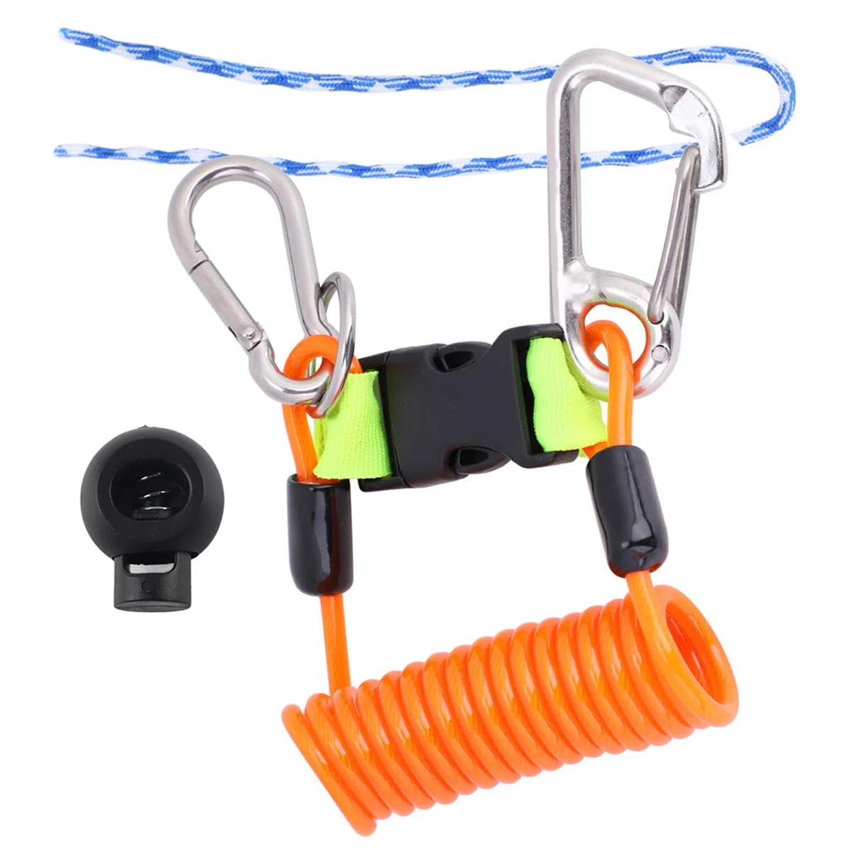 Cordón para buceo, 16,3x7cm/6,4x2,7in cordón cámara buceo de acero inoxidable, enrollado con resorte clip alta resistencia con correa y hebilla de liberación rápida para BCD, cámaras y linternas