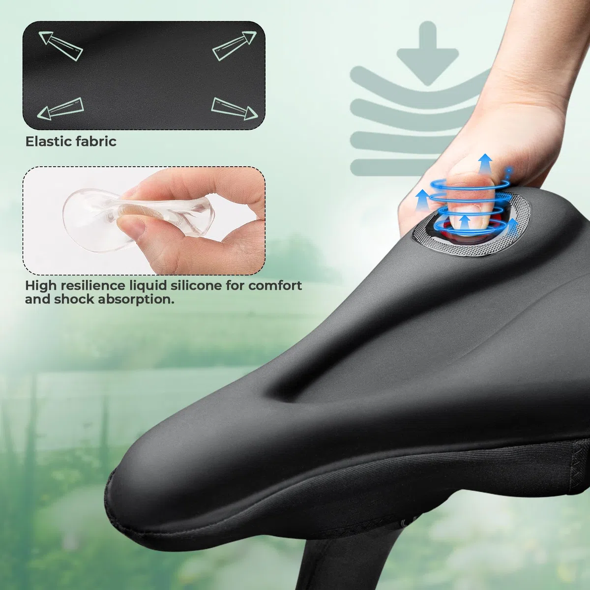 ROCKBROS Sillín Cubre Bicicleta Gel con Funda Impermeable, Cojín de Asiento Suave para Bicicleta de Montaña y Carretera, 28 x 17,5cm