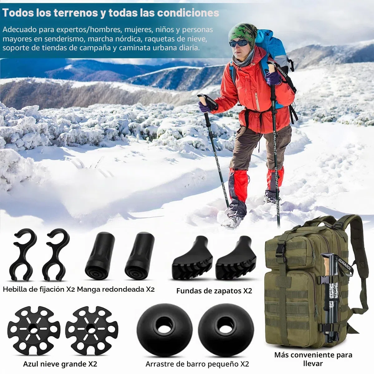 Bastones de Senderismo Bastones Trekking Plegables, 2pcs Bastones Trekking Carbono e Alluminio Plegables, Ligero de Aluminio 7075,Ajustar la Longitud 108-139CM,Nordic Walking,Caminar, Montaña