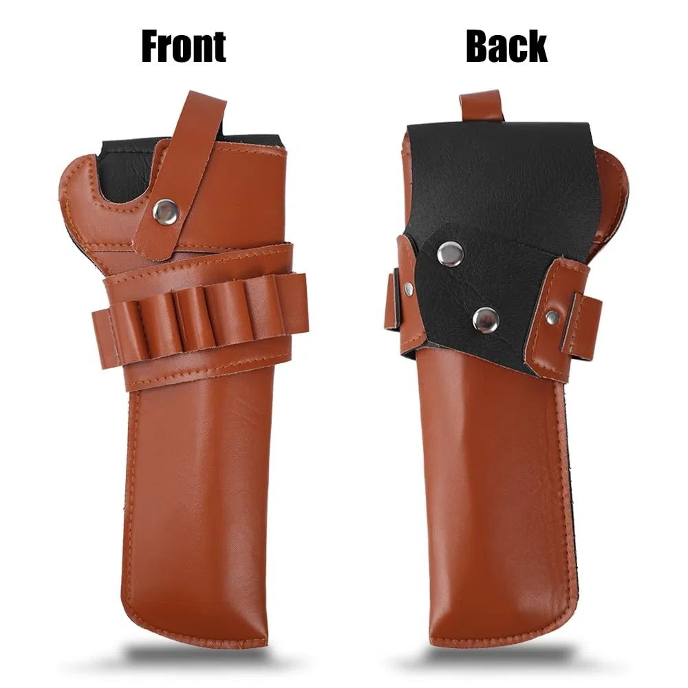 Funda para revólver, Funda para Pistola Western Cowboy, Funda de Cuero Ajustable con Bolsillo para Cartuchos para Caza al Aire Libre