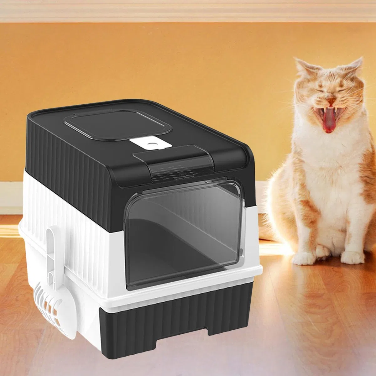 Inodoro Plegable Cerrado para Gatos, con Puerta Frontal Y Cajón Extraíble. Tipos de Arenero para Gatos, Negro