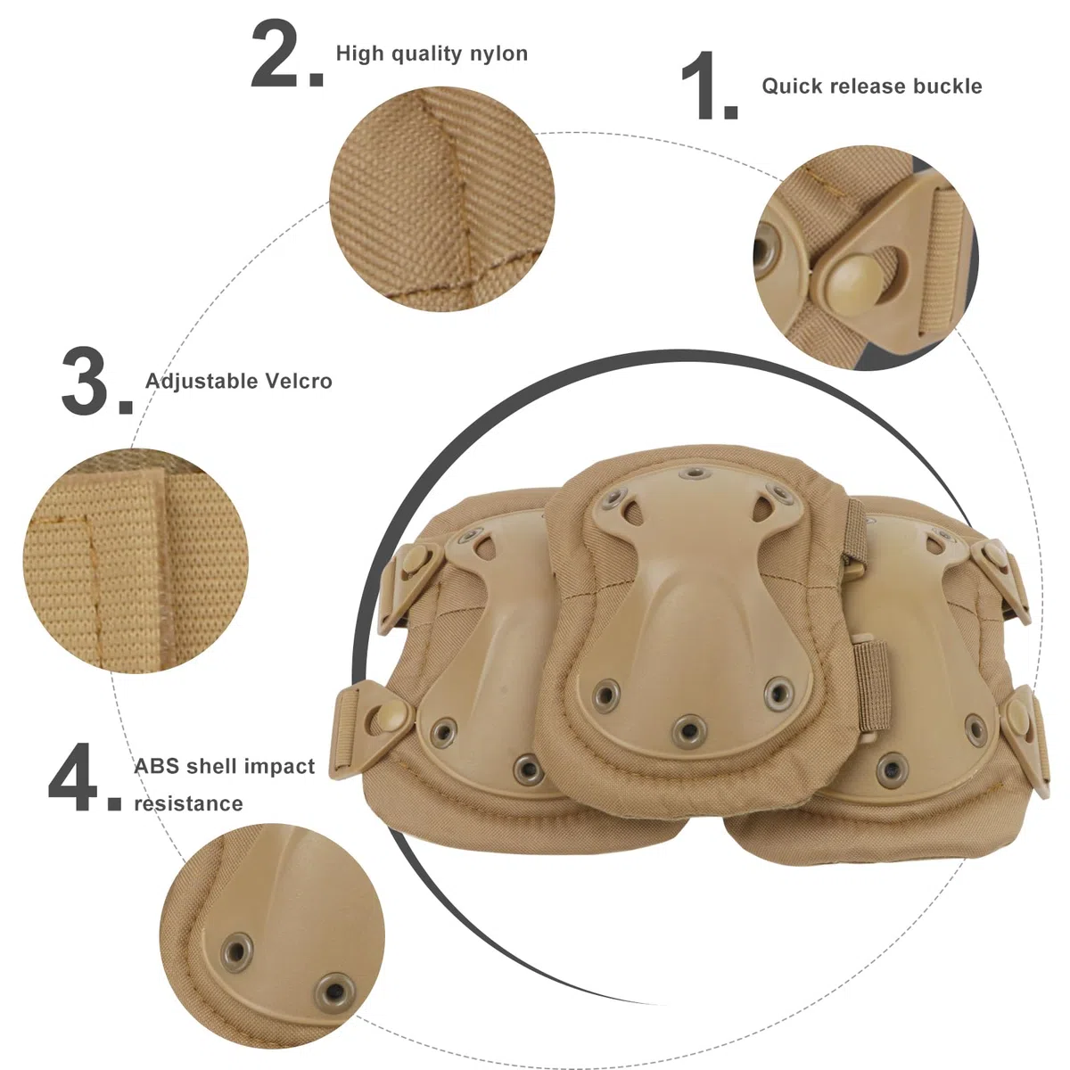 Rodilleras y coderas duras almohadilladas para combate táctico militar duro. Almohadillas de protección para seguridad en deportes de Ever Fairy., color caqui, tamaño Tamaño libre