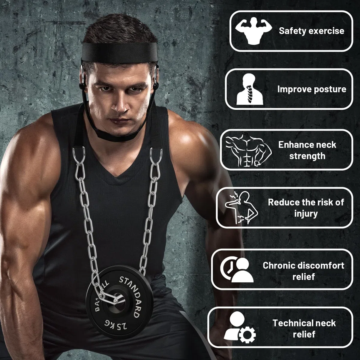 Arnés de cuello para entrenamiento de levantamiento de pesas, correas ajustables y cadena de acero para equipo de entrenamiento de fuerza muscular y resistencia del cuello
