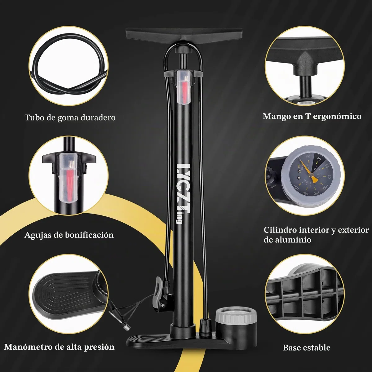 Bomba de Bicicleta con manómetro, Bomba de Suelo para Bicicleta LYGZTing con válvulas Presta y Schrader, Bomba de Bicicleta máxima de 160 PSI para neumáticos de Bicicleta, Bicicleta de Carretera MTB,
