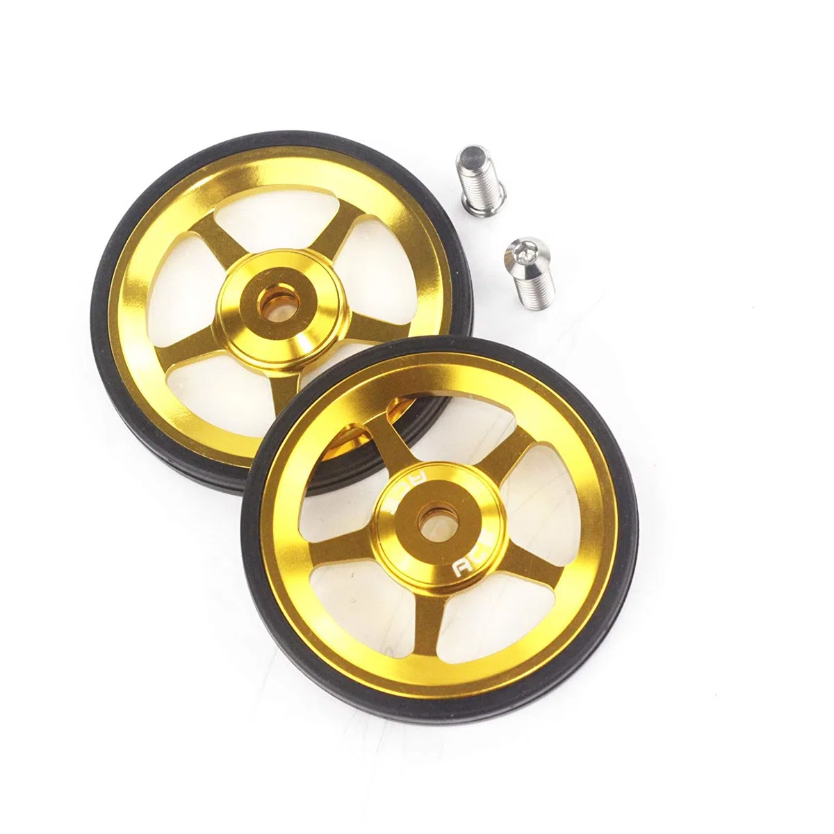 ACEOFFIX ACE - Ruedas de aleación Easy Wheel y pernos de titanio para bicicleta plegable Brompton Dino Kiddo (dorado)