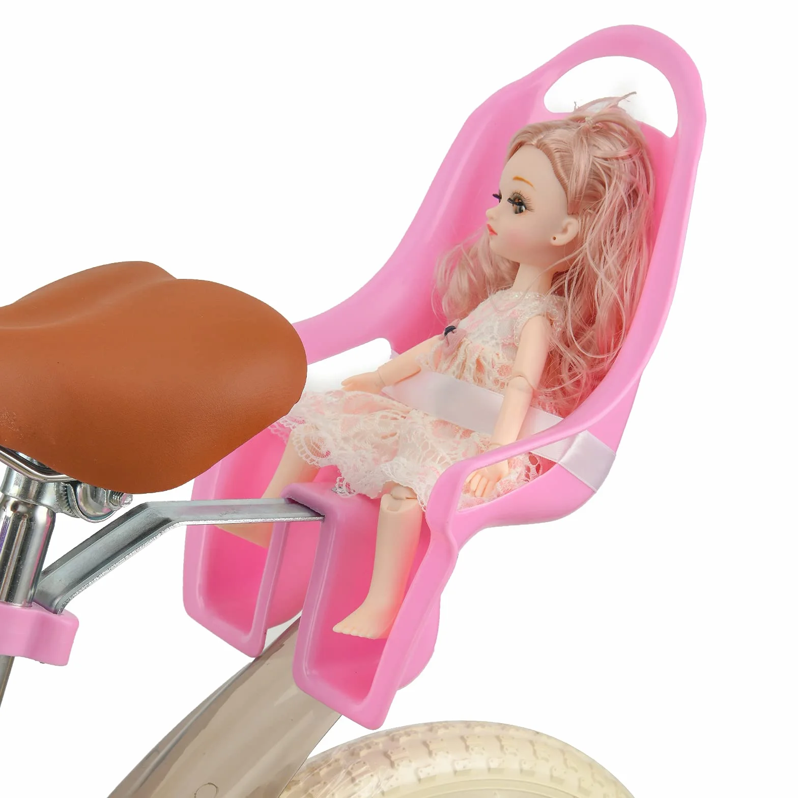 Asiento para muñecas de bicicleta infantil con pegatina DIY para niñas, asiento para muñecas de bicicleta, accesorio para bicicleta infantil Rosa