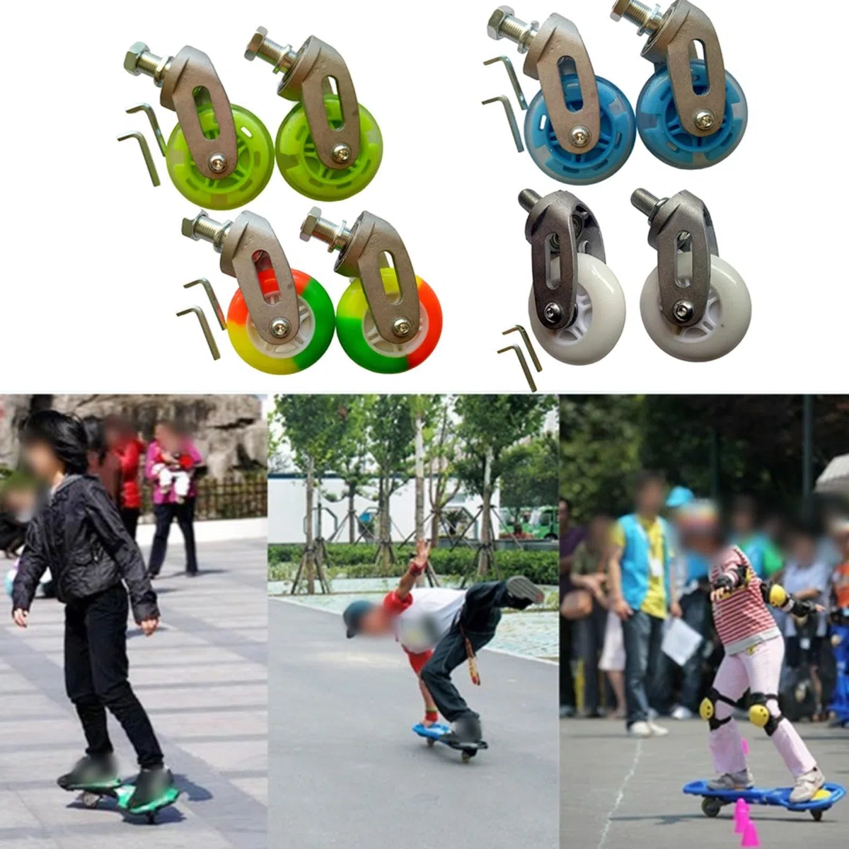 FACAIIO Ruedas de repuesto Waveboard, neumáticos flash con cubos de metal para la mayoría de patinetas (color colorido)