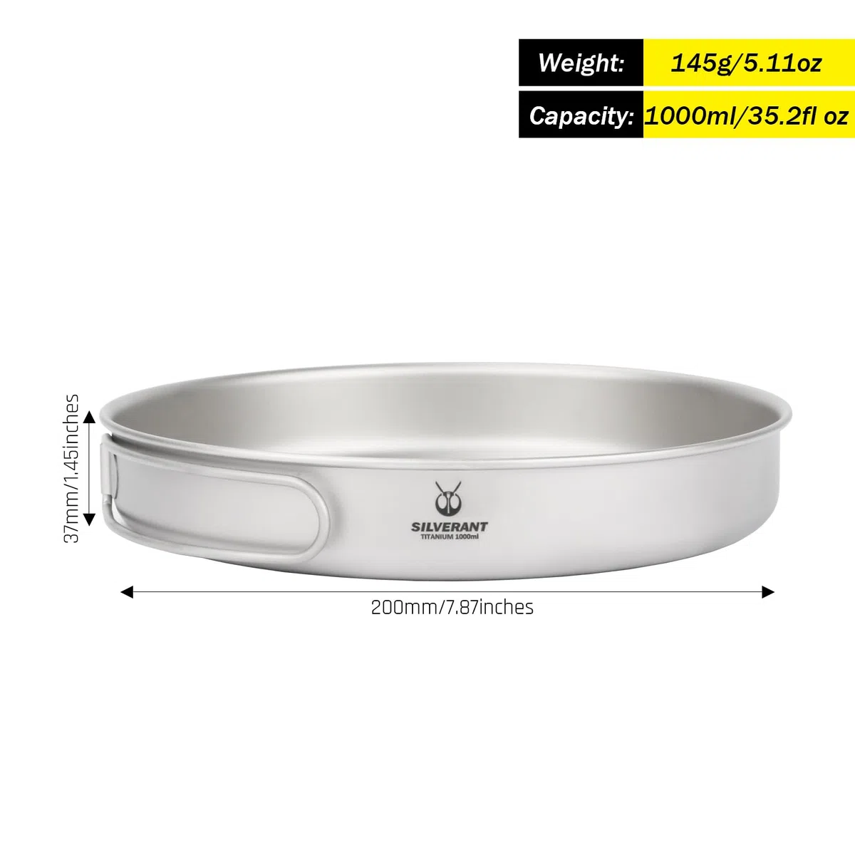SILVERANT Platos de camping de titanio, vajilla de exterior con asa plegable, utensilios de cocina portátiles para picnic, senderismo y mochilerismo (1000 ml)