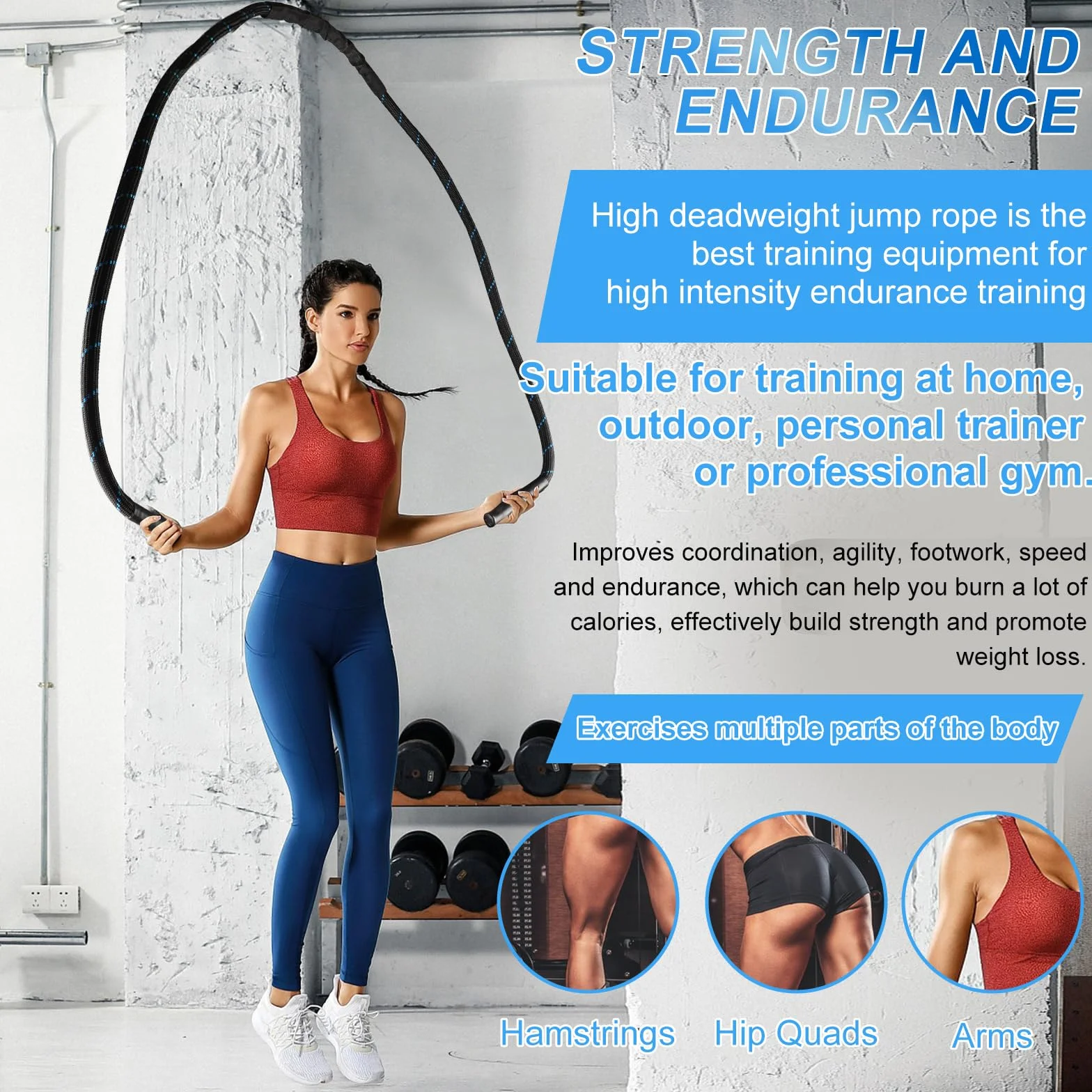 Cuerda de Saltar Pesada, 1.2kg Cuerda de Saltar Resistente, Battle Jump Rope, para Hombres y Mujeres Entrenamiento Entrenamiento Muscular de Cuerpo Completo Adelgazamiento