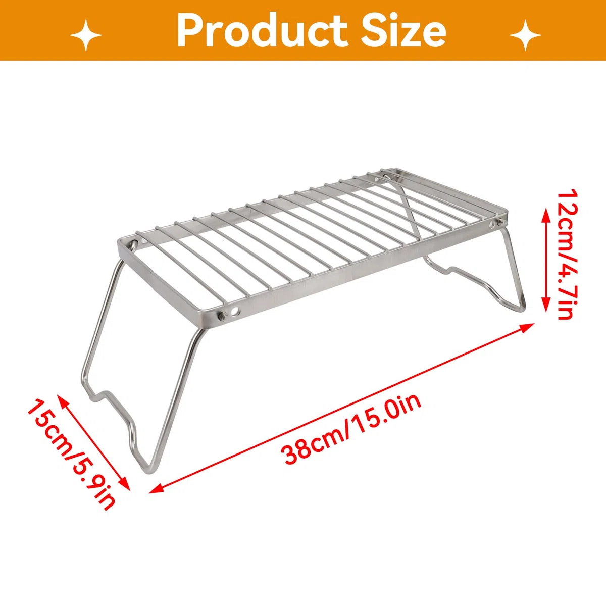 HERCHR Parrilla Plegable Grande para Fogatas, Rejilla De Acero Inoxidable, Parrilla Portátil Resistente para Acampar, Parrilla De Acero sobre Fuego para Acampar Al Aire Libre