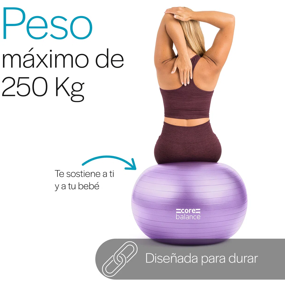 Core Balance - Balón de Embarazo antiestallido para preparación para el Parto y Ejercicios prenatales - Swiss Ball con Bomba de Aire - Balón de Embarazo - Pelota de Pilates (Violeta)