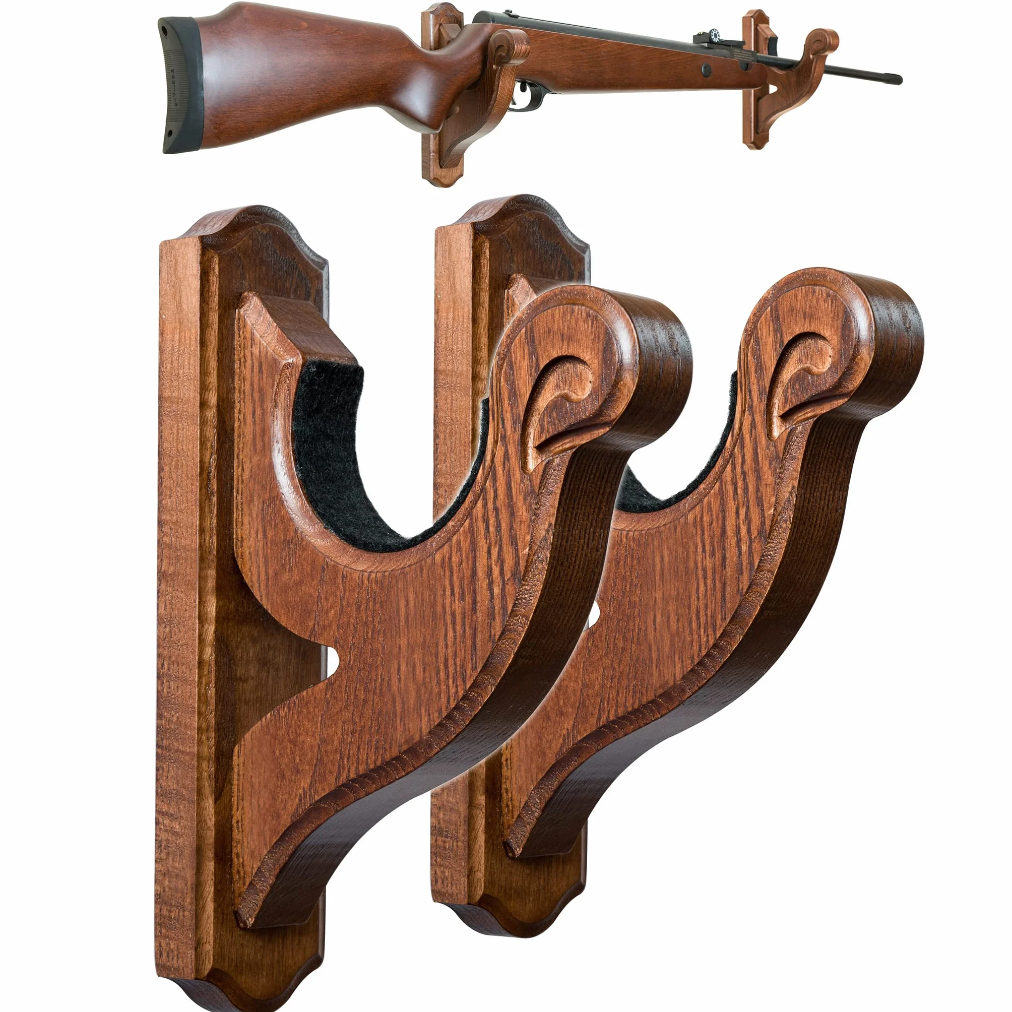 TESLYAR Soporte para Armas Montaje en Pared Exhibidores de sujeción Soporte Horizontal para Armas y Ganchos de Escopeta Almacene Cualquier Rifle Escopeta Madera Dura Diseño bifurcado (Wengué)