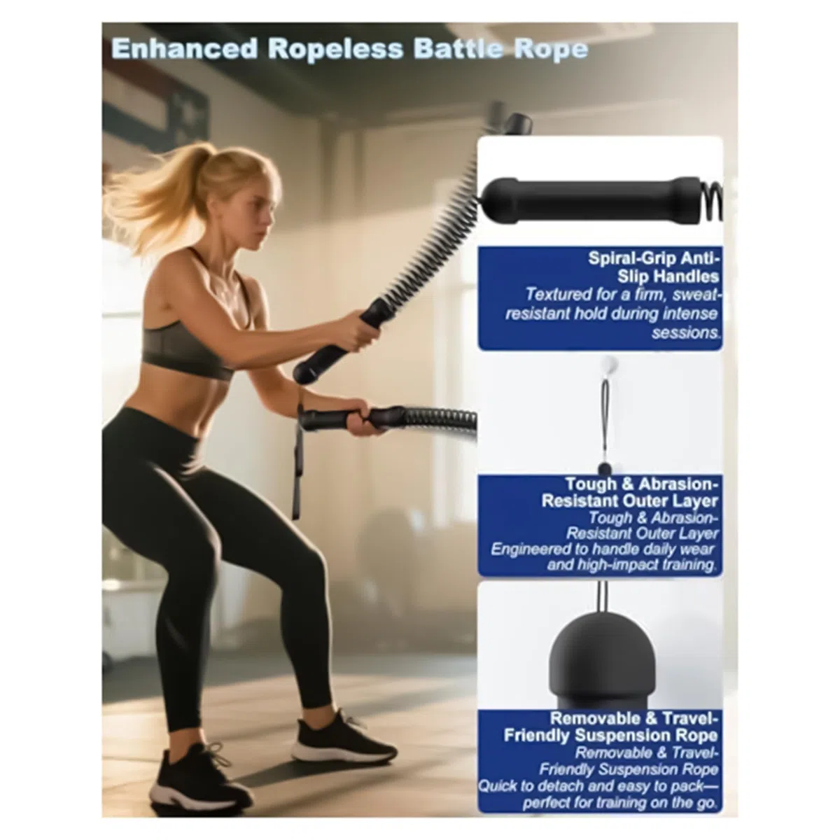 Ropelesss Battle Ropes - Cuerdas de entrenamiento portátiles para entrenamientos HIIT, entrenamiento cardiovascular, equipos de fitness para hombre y mujer