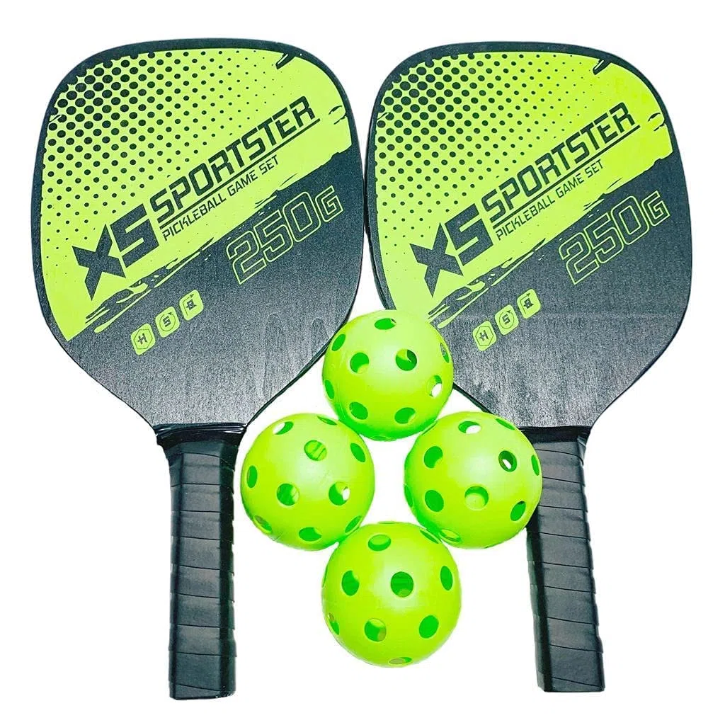 zalati Paquete de 2 raquetas de pickleball, 4 bolas de pepinillo con bolsa de transporte para principiantes en deportes de interior y exterior