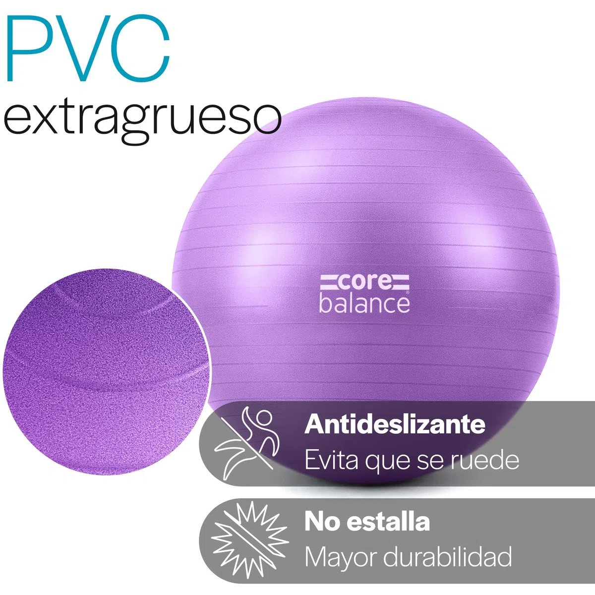 Core Balance - Balón de Embarazo antiestallido para preparación para el Parto y Ejercicios prenatales - Swiss Ball con Bomba de Aire - Balón de Embarazo - Pelota de Pilates (Violeta)