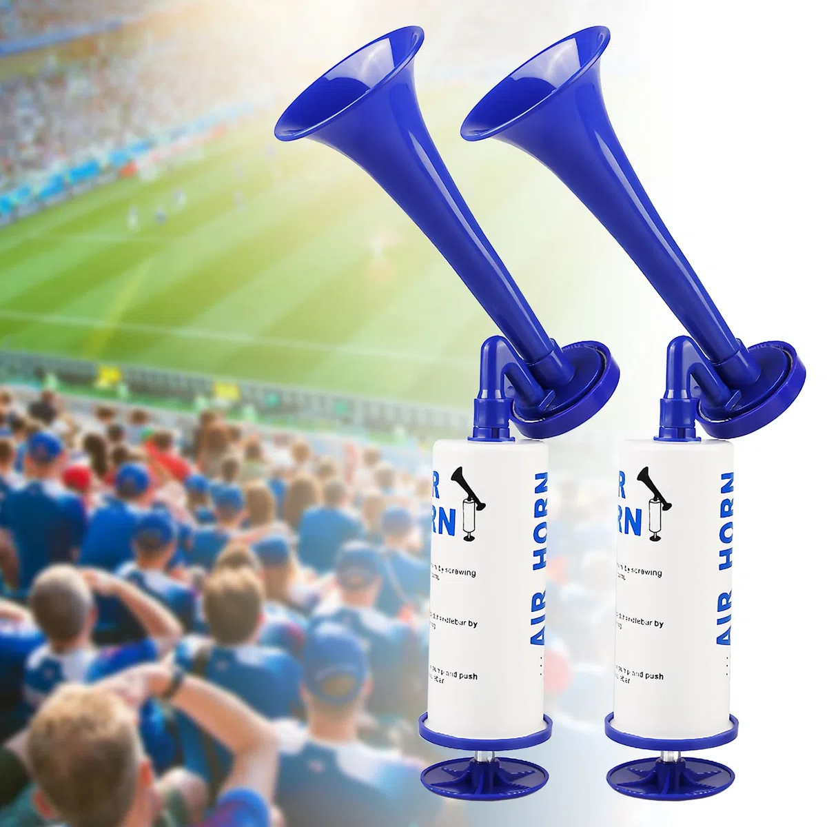 2 cuerno de aire de mano, bocina de aire comprimido de metal, bocina de estadio reutilizable, bocina deportiva portátil, fanfarria de presión de aire, bocina para eventos deportivos, fiestas, juegos