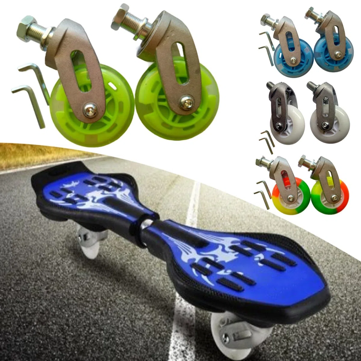 FACAIIO Ruedas de repuesto Waveboard, neumáticos flash con cubos de metal para la mayoría de patinetas (color colorido)