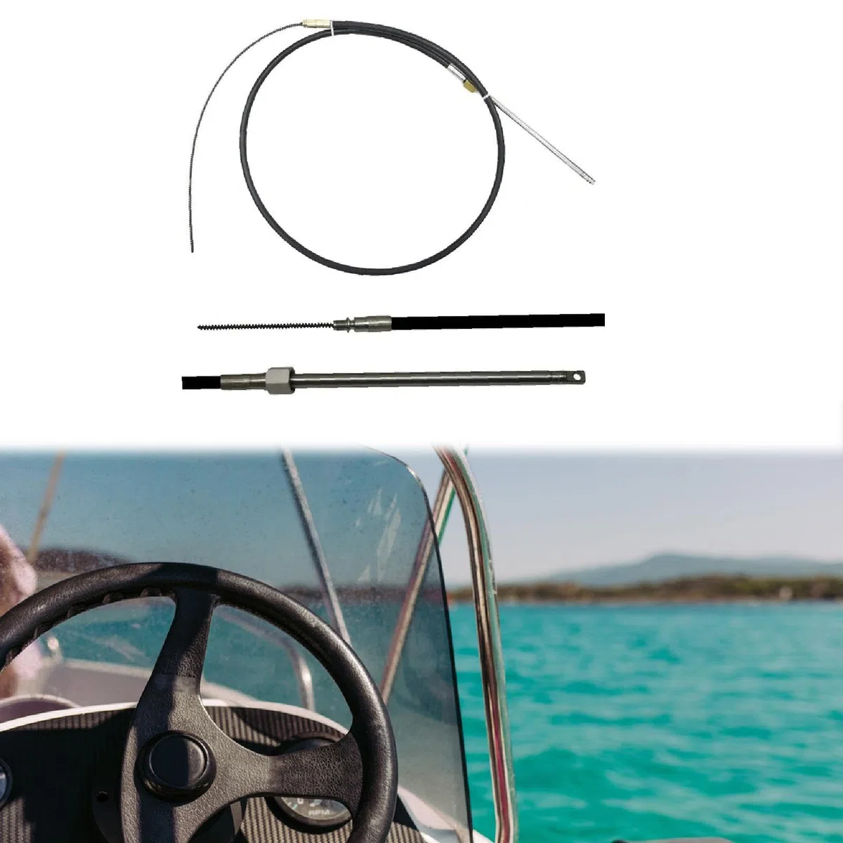 Cable de dirección de servicio liviano Aqmm5813 de dirección de barcos de acero inoxidable 304 Tipo M58 para reemplazo de aplicaciones, 13 pies