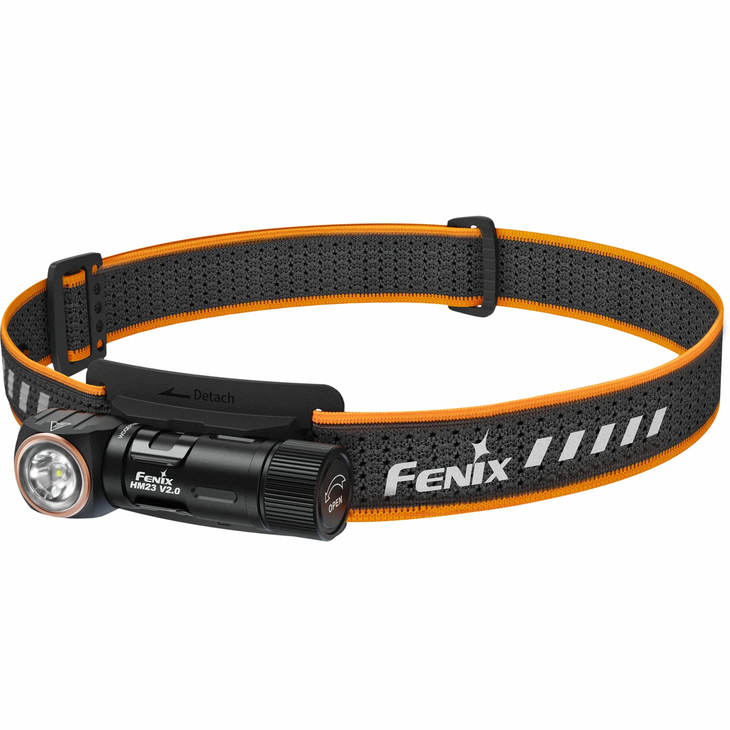 fenix HM23 V2.0, linterna frontal multiusos compacta y ligera, linterna en ángulo derecho, 300 lúmenes, 88 m, 100 horas máximo, funciona con pilas AA, tapa trasera magnética, inclinación vertical de