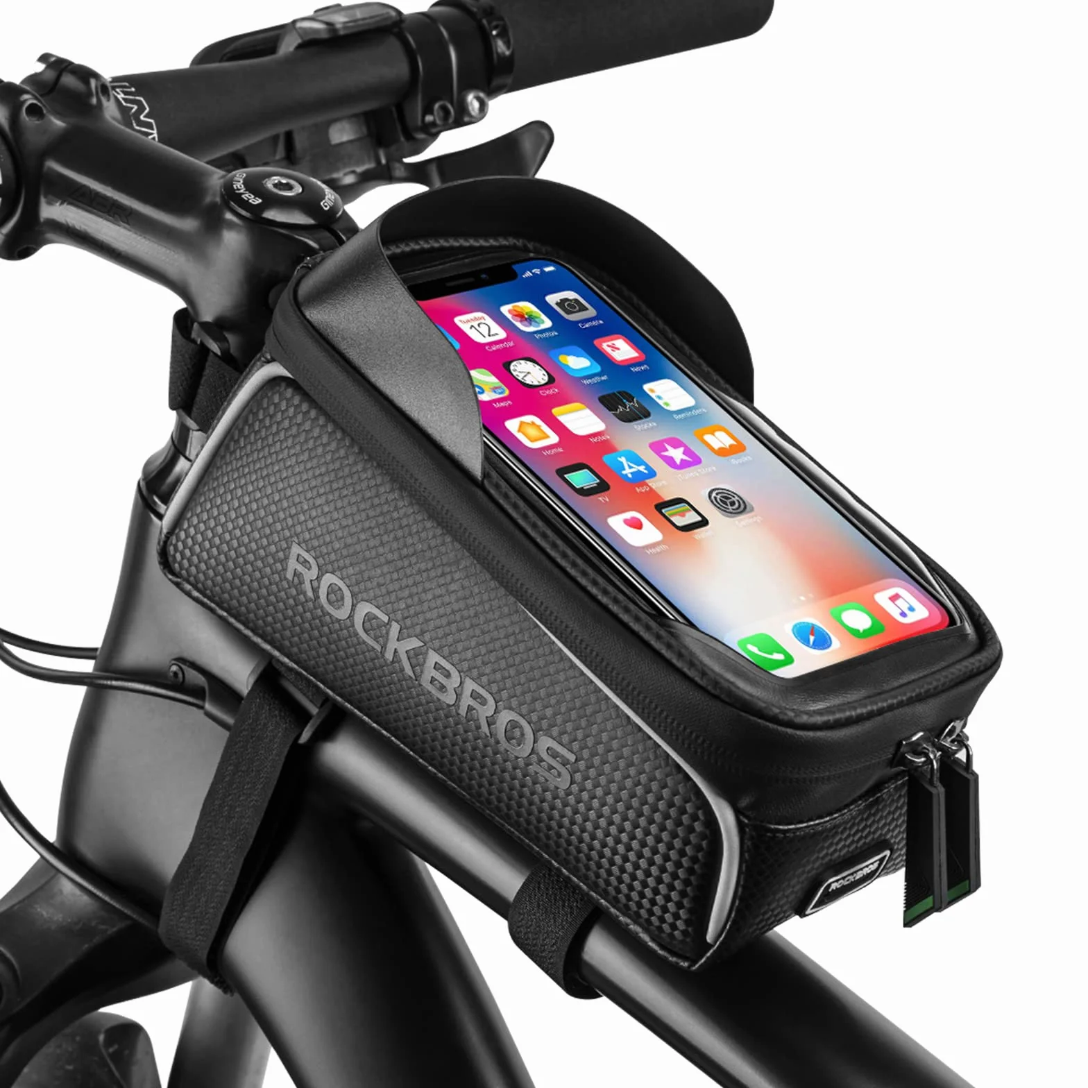 ROCKBROS Bolsa Móvil de Bicicleta Resistente al Agua, Porta Móvil para Teléfono de hasta 6,5” para Bicicleta de Montaña y Carretera, Soporte con Pantalla Táctil, Accesorios de Ciclismo, Negro