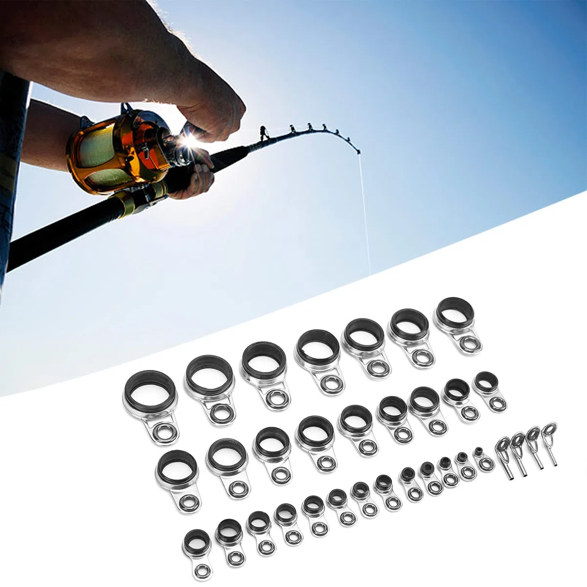 SOONHUA Kit de Repuesto de Barra de Ojo, Anillo de línea de balsa caña de Pescar Piezas de reparación de Edificios telescópica Surf Casting Rod guías Punta Tops