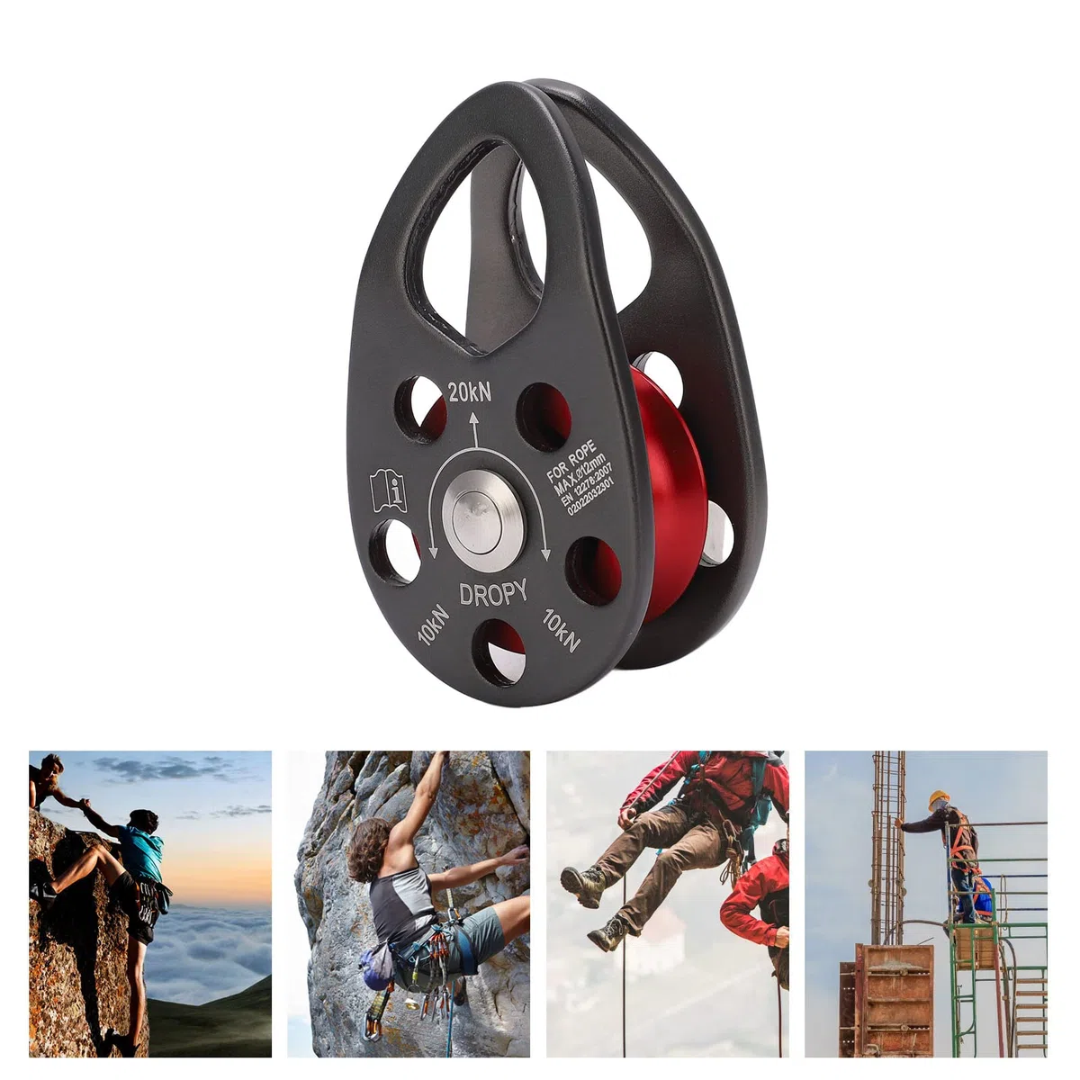 Drfeify Polea de Escalada en Roca, Polea Oscilante Fija única de Metal Resistente Portátil para Exteriores