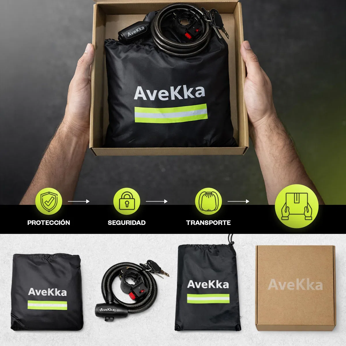 Funda Bicicleta Exterior Impermeable Avekka con Candado Antirobo - Accesorios Bicicleta Funda Impermeable 420D - Costuras Reforzadas y Protección UV - Incluye Cable 120 cm con Candado Antirrobo