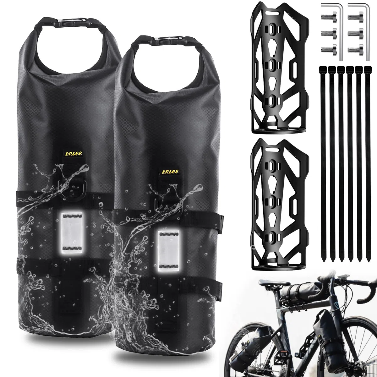 4,5L 2 Piezas Bolsas Horquilla Bicicleta Impermeable Bolsa Rueda Delantera Bolsa Herramientas Bicicleta Cuadro con Soporte Portaequipajes para MTB Carretera Accesorios
