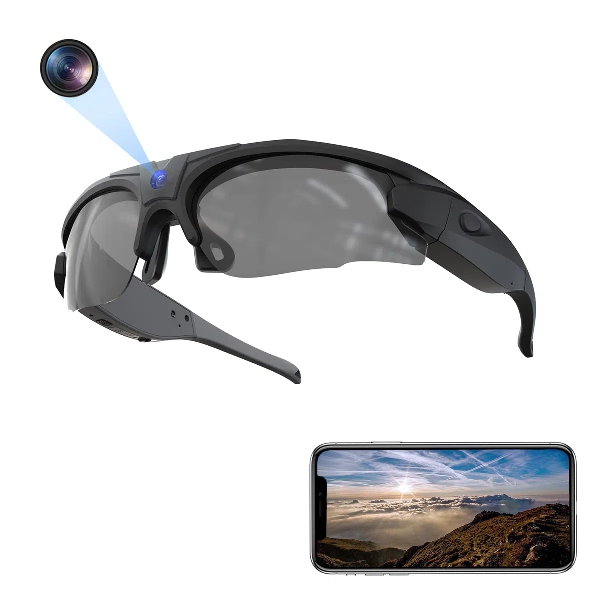 Gafas de sol con cámara WiFi, gafas de captura de video HD 4K con protección UV400, lentes polarizadas para deportes al aire libre, compatible con iOS y Android, tarjeta TF de hasta 256 GB