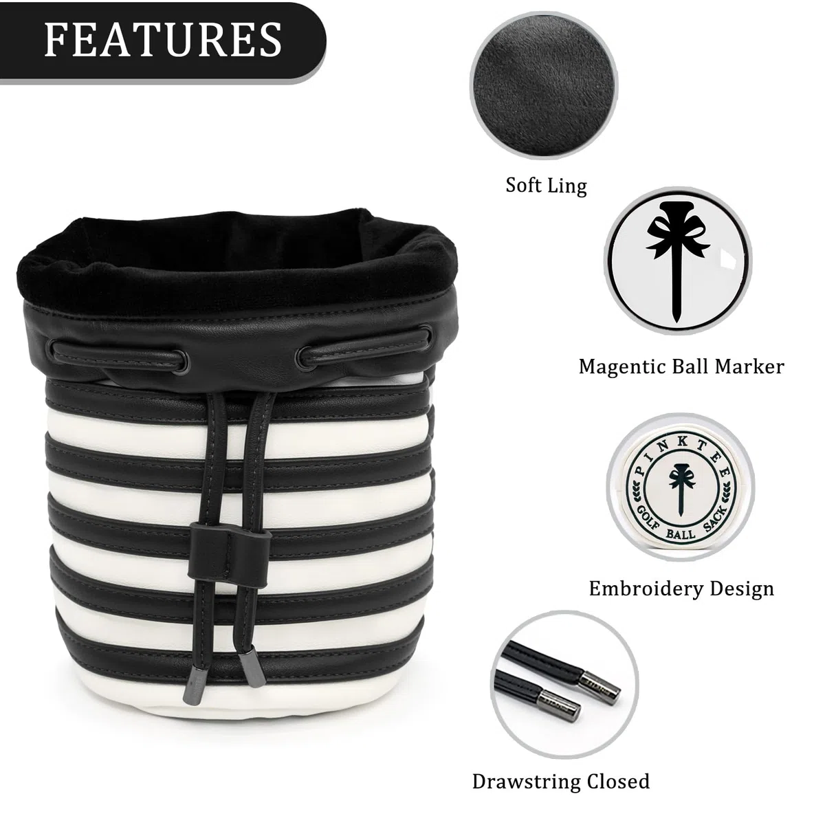 PINKTEE - Bolsa de piel para pelotas de golf, diseño de cintura con marcador magnético extraíble, Black, 5.1L x 5.1W x 8.5H inches, Bolsa para objetos de valor de golf