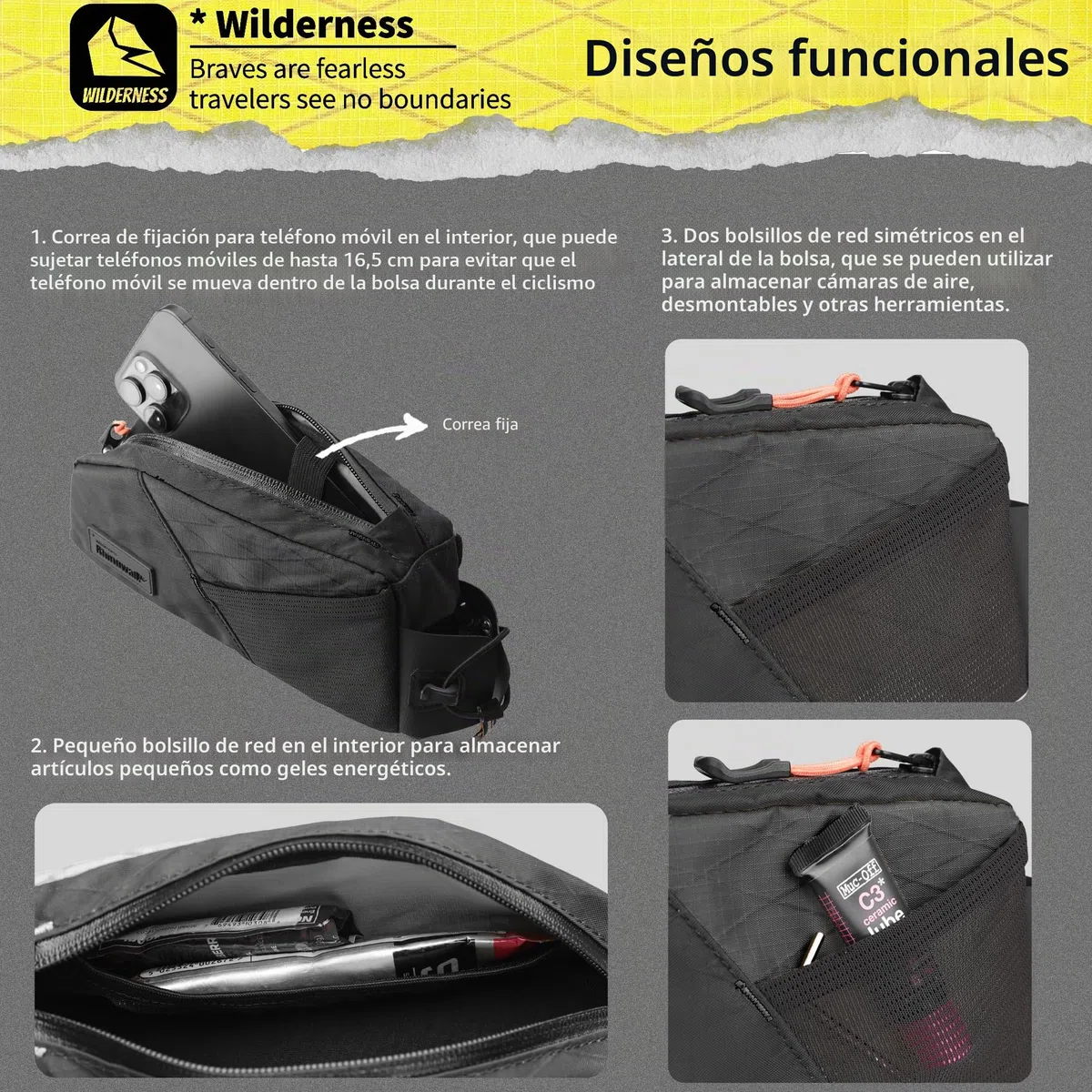 Rhinowalk Bolsa Impermeable para Cuadro de Bicicleta - Tubo Superior, Triángulo para Bicicleta de Montaña y Carreras con Accesorios