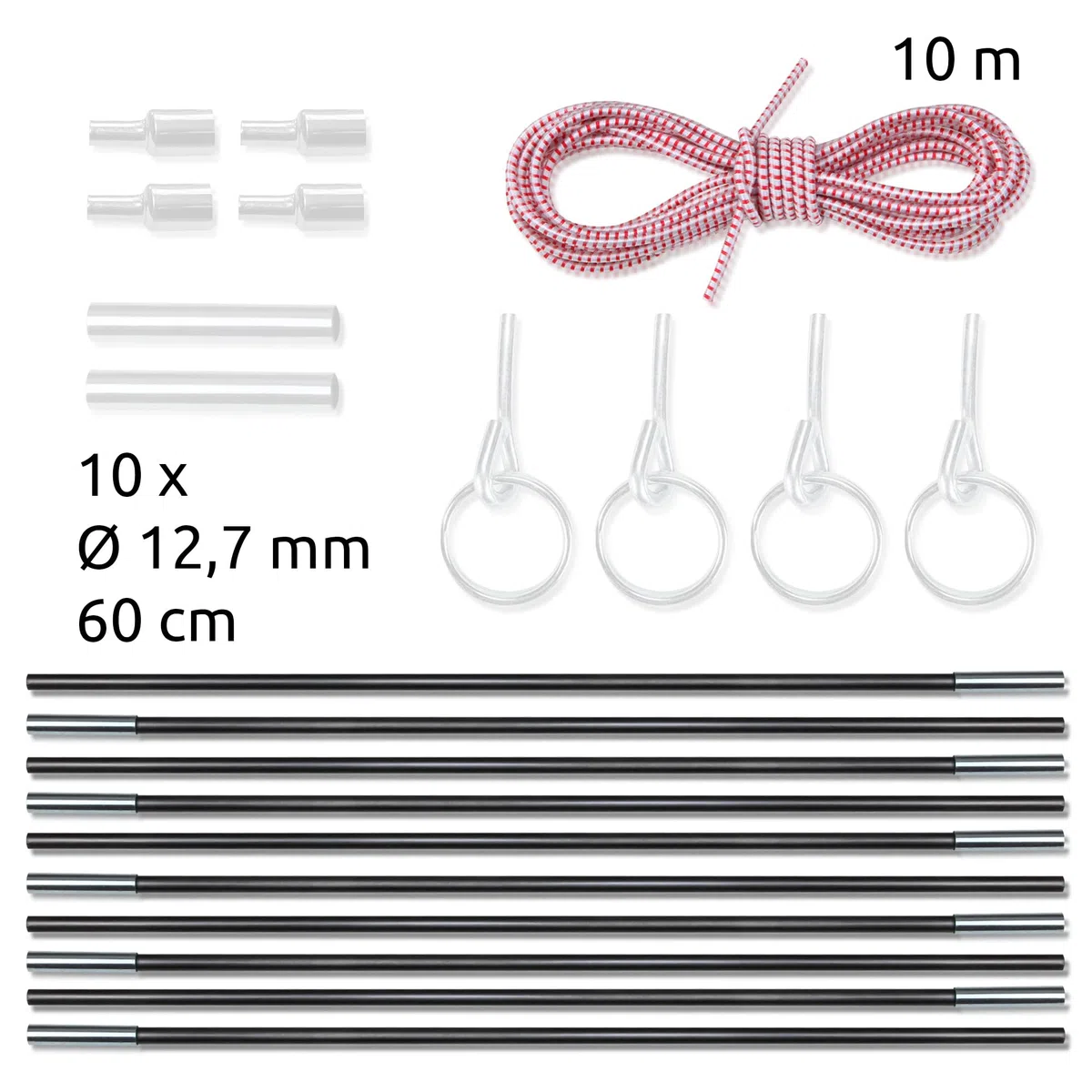 your GEAR FRP 9,5mm|11mm|12,7mm - Varillas de Fibra de Vidrio para Tienda de campaña, Juego de reparación de Varillas de Tienda de campaña, Barras de Repuesto, mangueras, topes de Goma [12,7mm]