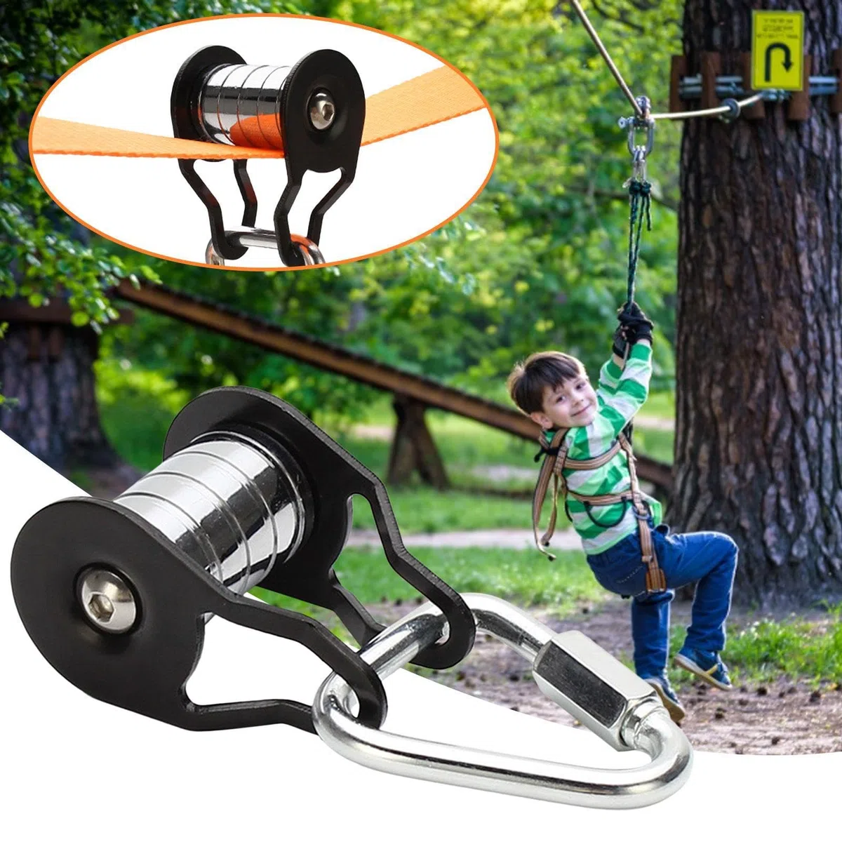 Slacklines - Polea de carga fuerte, polea de cuerda de tensión, polea de cuerda resistente a la intemperie con 5 rodillos, polea de aparejo multifuncional de hierro Slacklines Park Advanced User