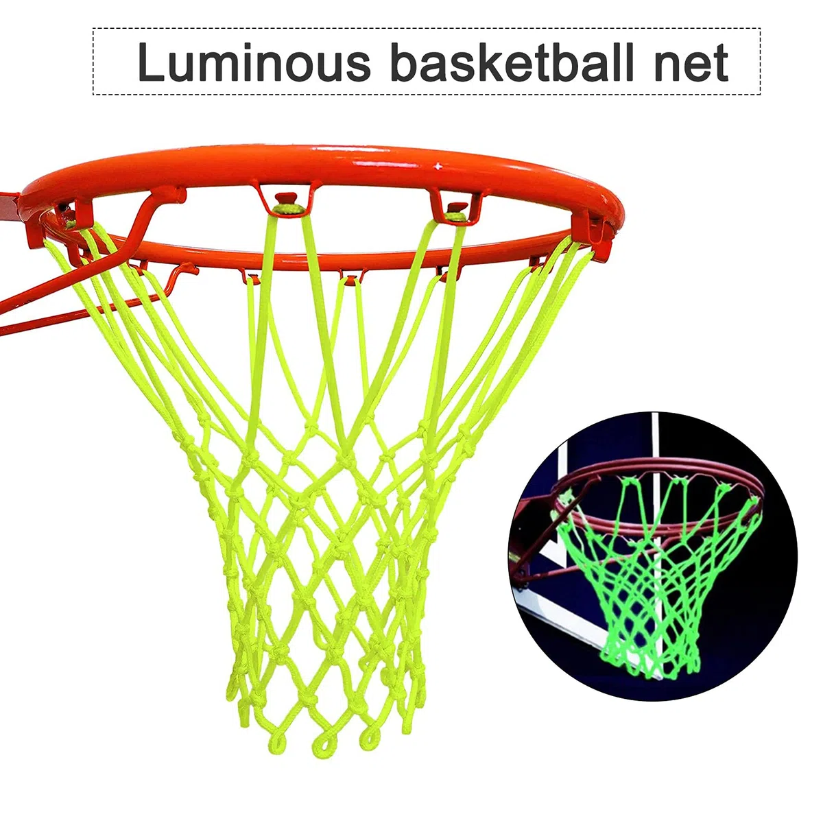 Red Luminosa de Baloncesto, Red de Baloncesto Que Brilla en la Oscuridad, Red de Baloncesto Verde Fluorescente para Exteriores para Jugar de Noche Al Aire Libre (19x14x3cm)
