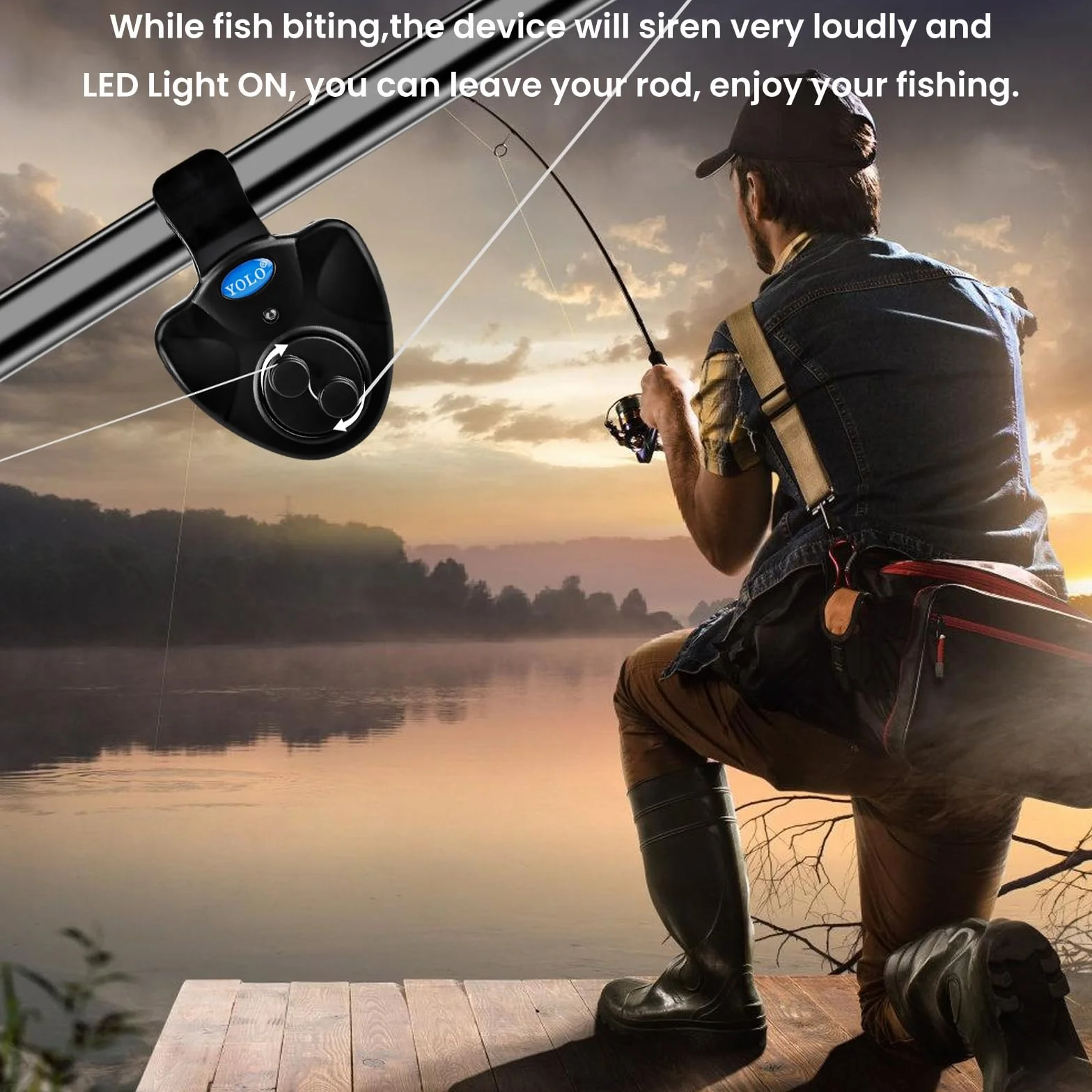 Vegena Alarma electrónica de picada de pesca, 4 unidades electrónica, alarma electrónica de mordida, juego de pesca sensible, indicador electrónico con indicador luminoso LED