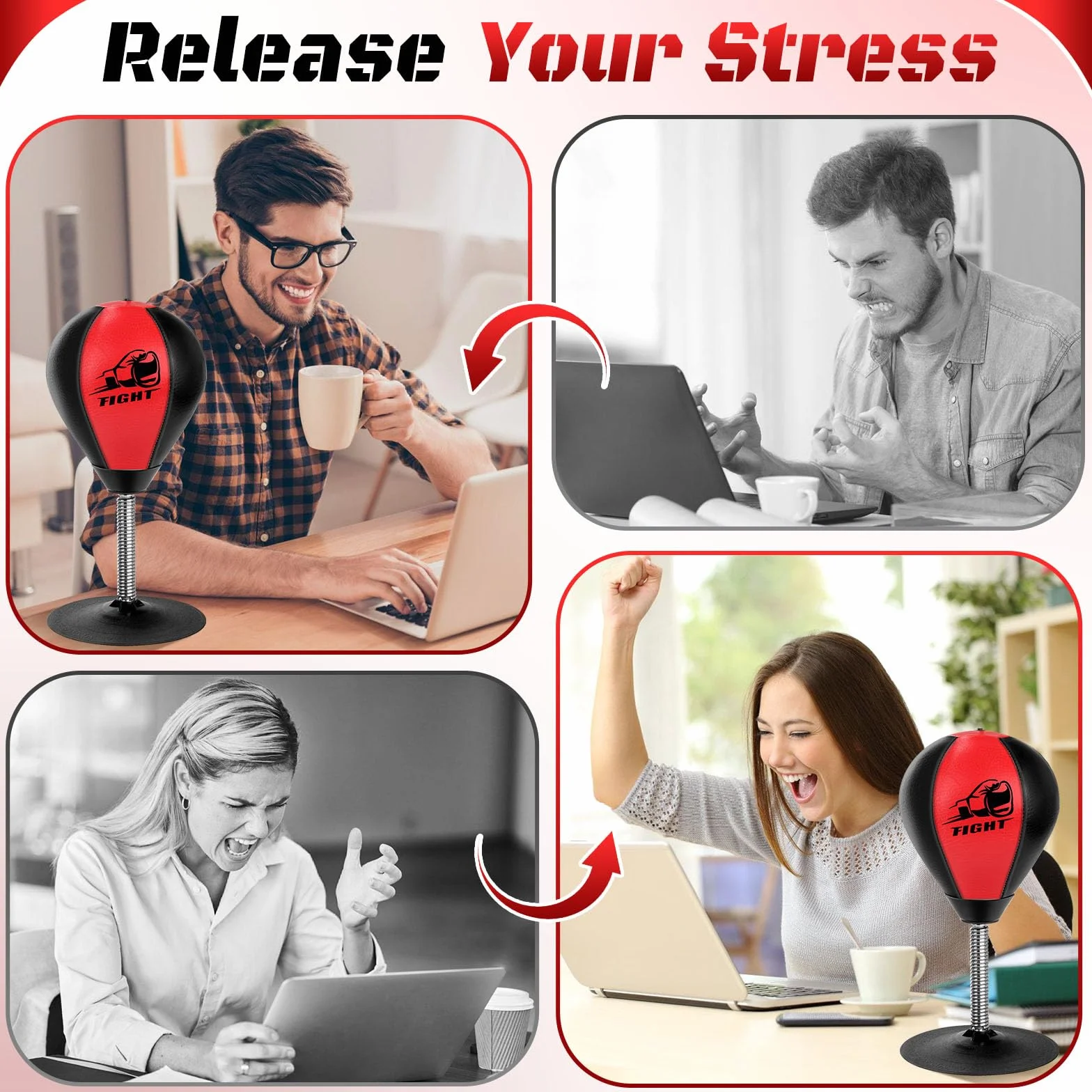 NZQXJXZ Saco de Boxeo de Escritorio, Bolsa de Boxeo con Ventosa Súper Fuerte, Punching Ball, Antiestrés con Ventosa para Mesa de Oficina y Mostradores, Regalo para Amigos o Compañeros de Trabajo