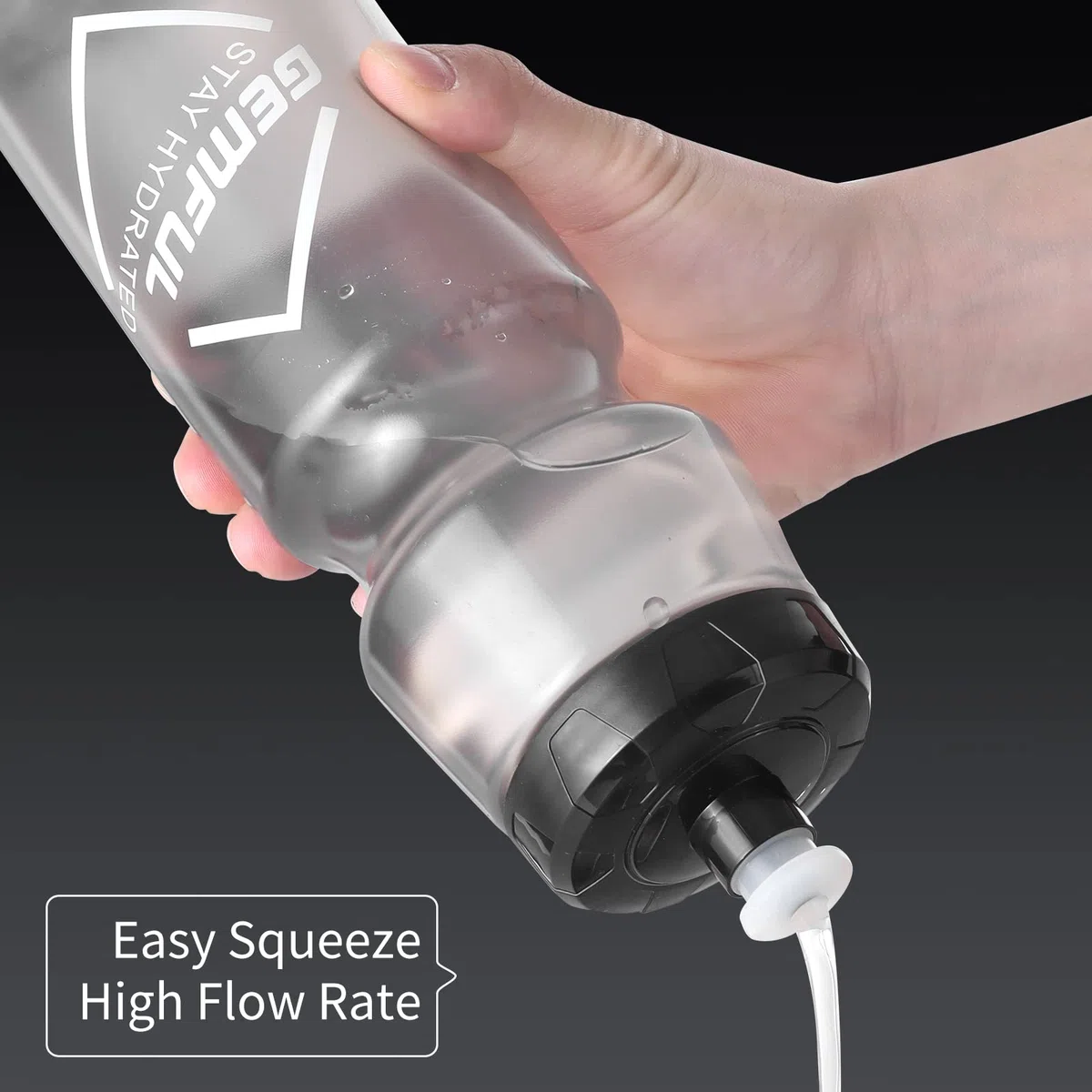 GEMFUL Soporte Botella Bicicleta 750ml con Botella de Agua Negro 4 Piezas（2 Botellas con 2 portabidones