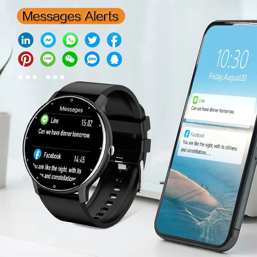 0,8cm Ultrafino Reloj Inteligente Rastreador Fitness Podómetro con Funciones Monitoreo de Frecuencia Cardíaca, Presión Arterial, Oxígeno en Sangre y Sueño, Notificación Inserción Mensaje Soporte