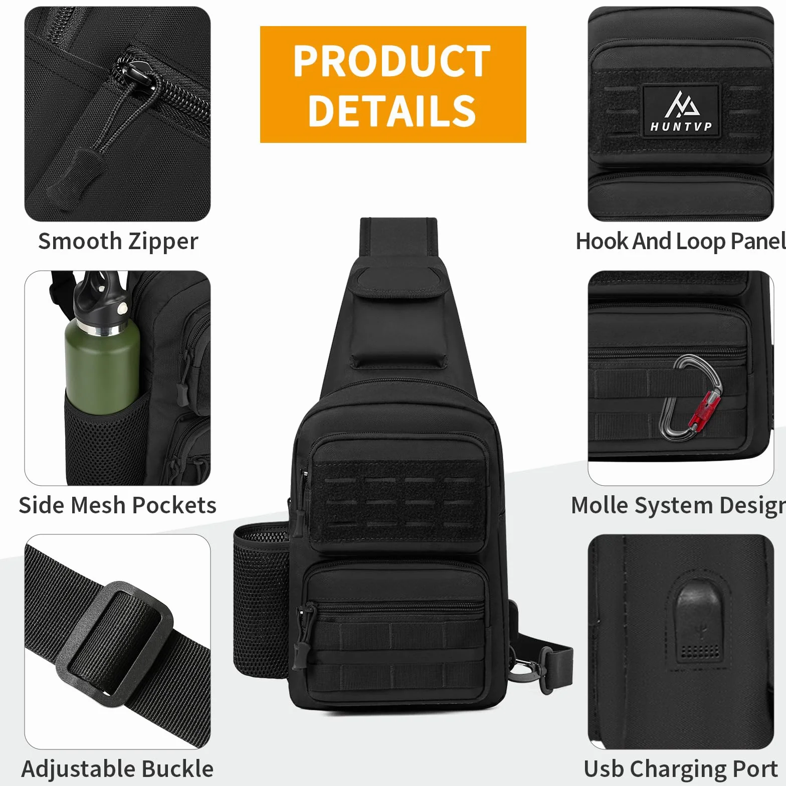 HUNTVP Bolsa Pecho Táctical Mochila de Pecho Bolsos Bandolera para Hombre Mujer Riñonera Mochila Militar Impermeable Adecuado para Correr Senderismo Ciclismo Camping