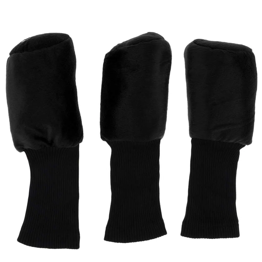 Paquete de 3 calcetines protectores de madera para palos de golf, de cuello largo, color negro, tela de pelusa, resistentes al agua, fáciles de limpiar