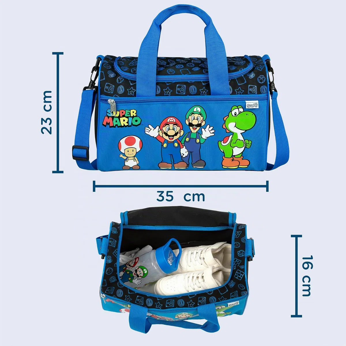 Scooli - Bolsa de Deporte para niños - 23 x 35 x 16 cm - Compartimento Principal Espacioso - Bandolera Ajustable - Accesorios para el Colegio - Bandolera