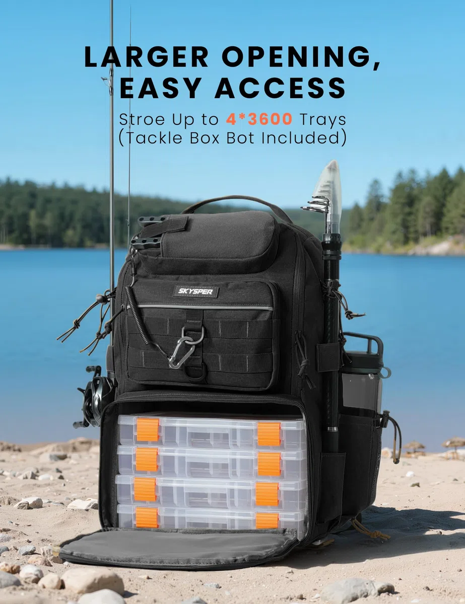 SKYSPER Mochila de Pesca con Soporte para Cañas de Pescar 40L Grande Bolsa Pesca Mochila para Pesca