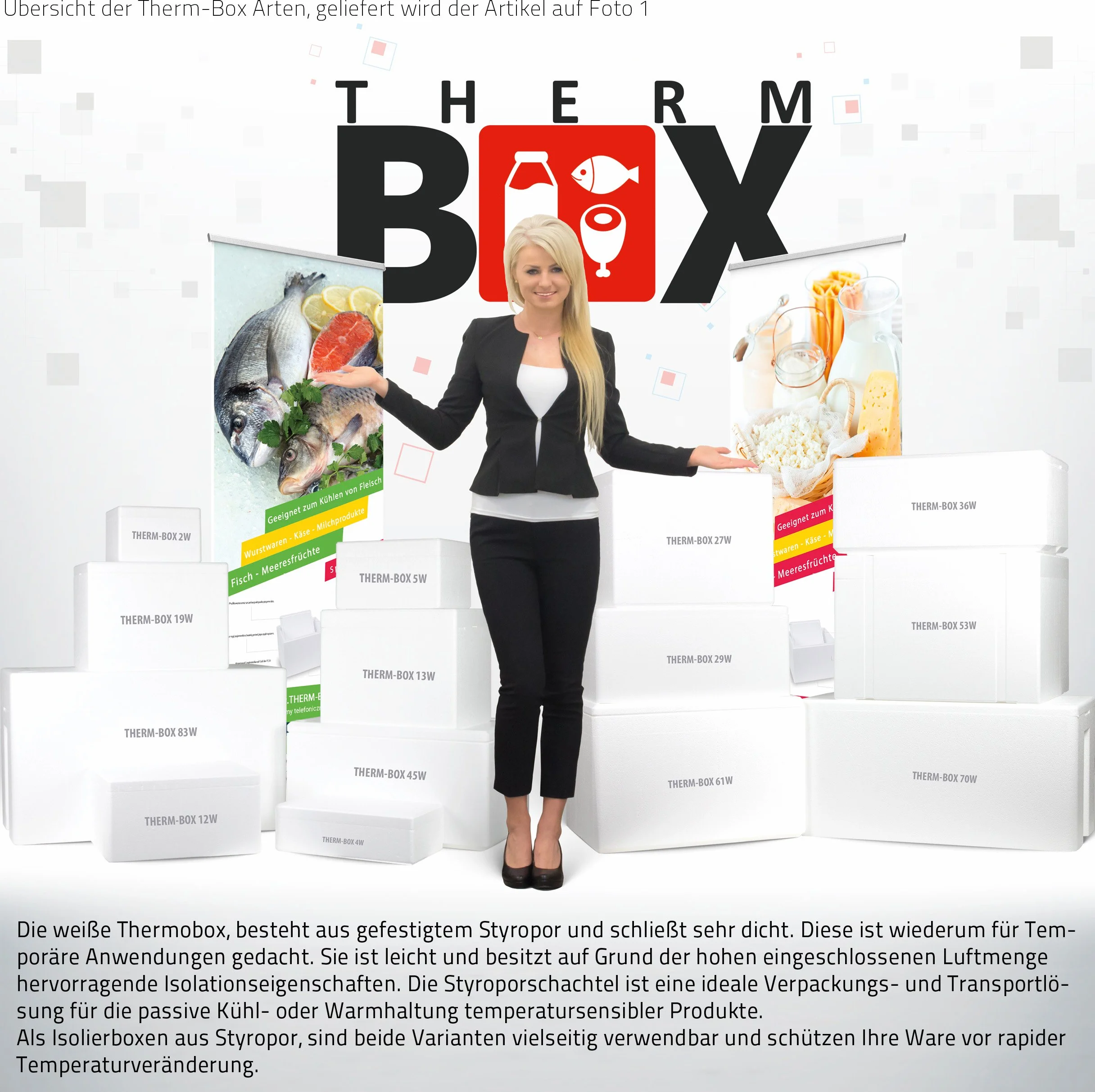 THERM BOX Caja térmica de poliestireno, 24 L hasta 45 L, varios tamaños, reutilizable