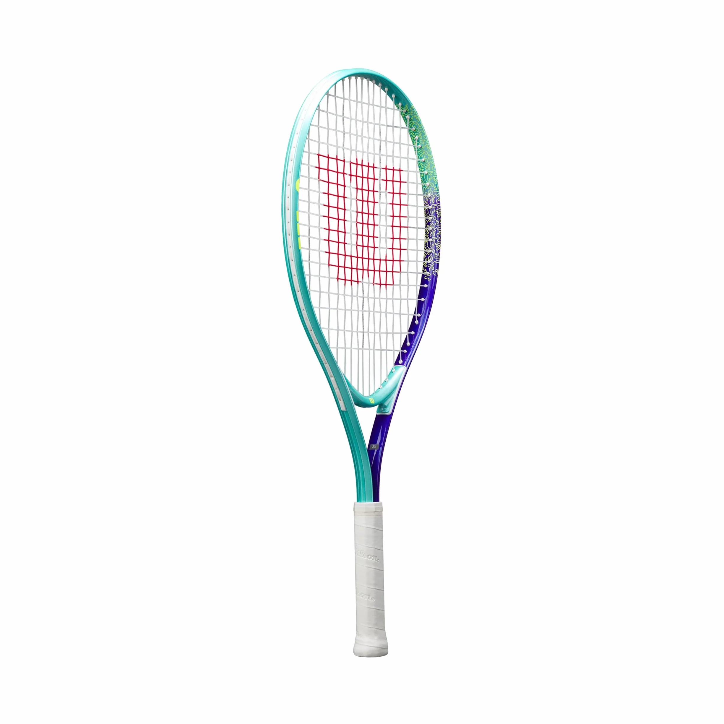 Raqueta de Tenis Wilson Intrigue Jr 25, Marco Ligero, Juego Estable y Golpes Potentes, Cuerdas Amigables para el Brazo, Color: Verde Azulado/Azul, Tamaño: 25