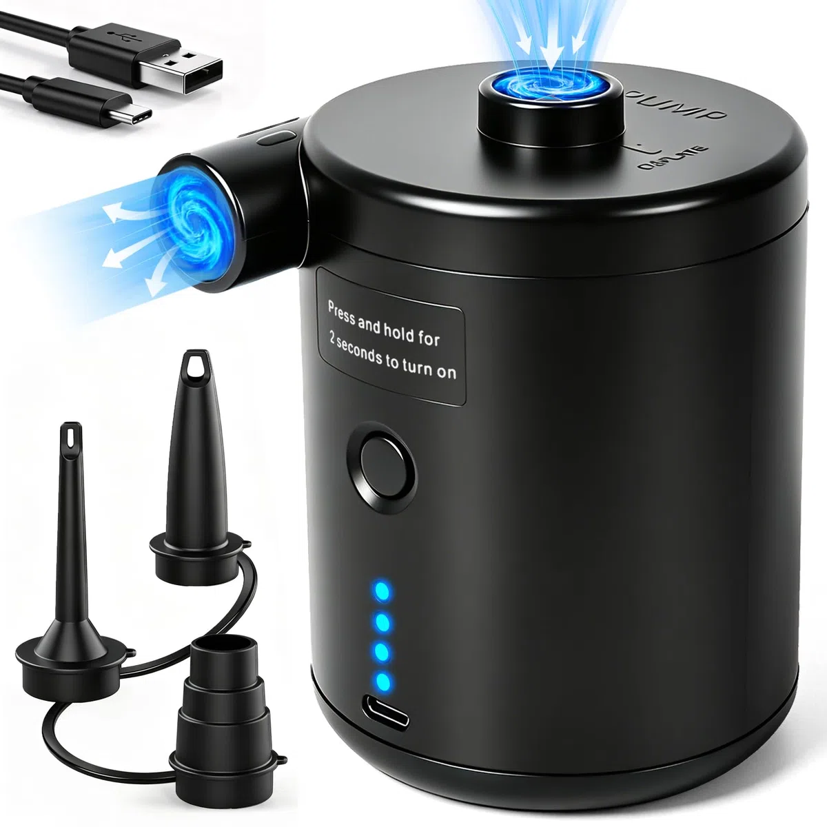 PATEMZON Inflador Electrico, Inflador Colchon Hinchable, 4000mAh Bomba de Aire Electrica con 3 Boquillas, Inflado/Desinflado Rápido, Bomba de Aire Portatil para Piscinas y Colchones de Cama