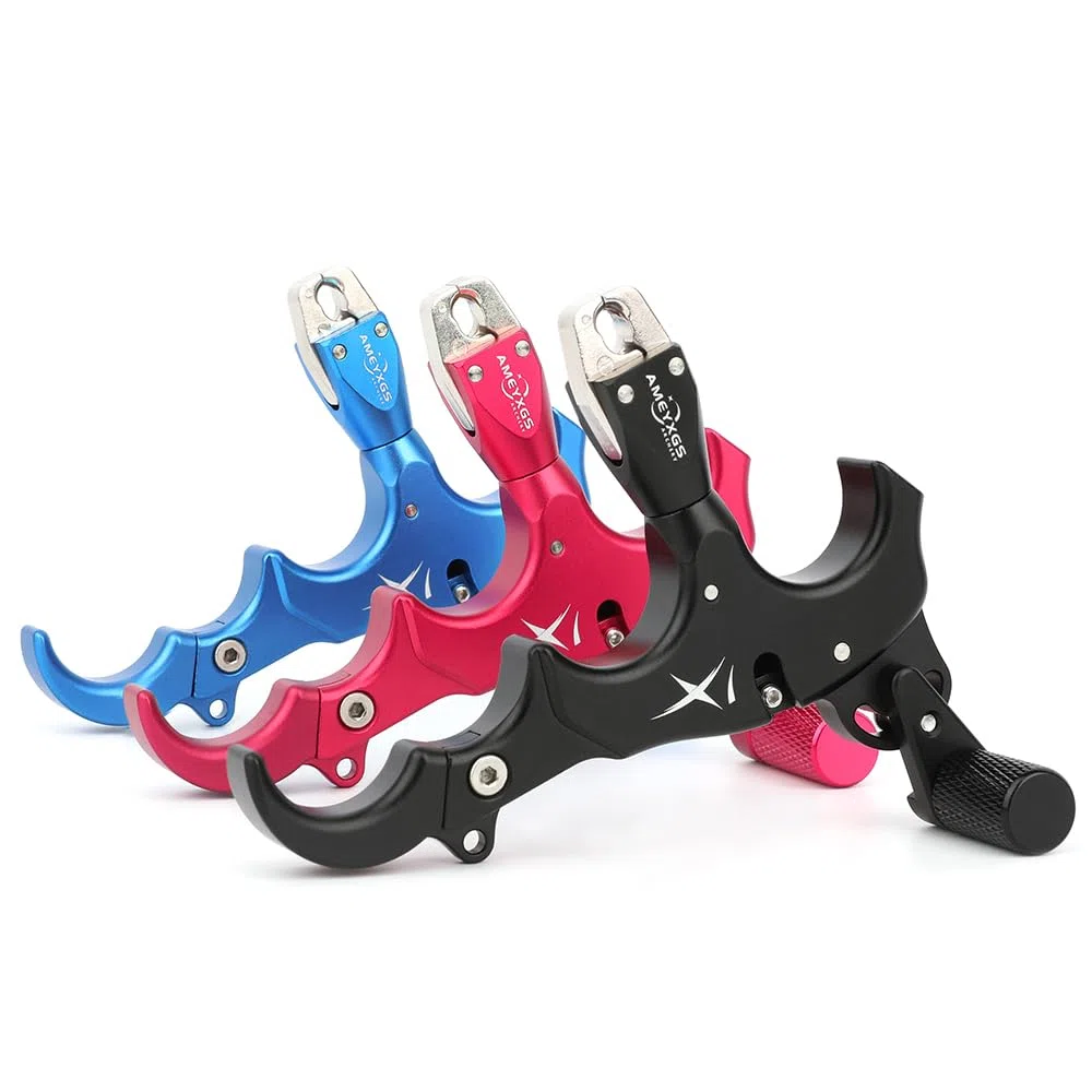 SHARROW Disparadores de Tiro con Arco Thumb Release Aids Arco Compuesto 3 o 4 Dedos Intercambiables Aluminio Ayuda de Liberación con Metal D-Loop para Caza