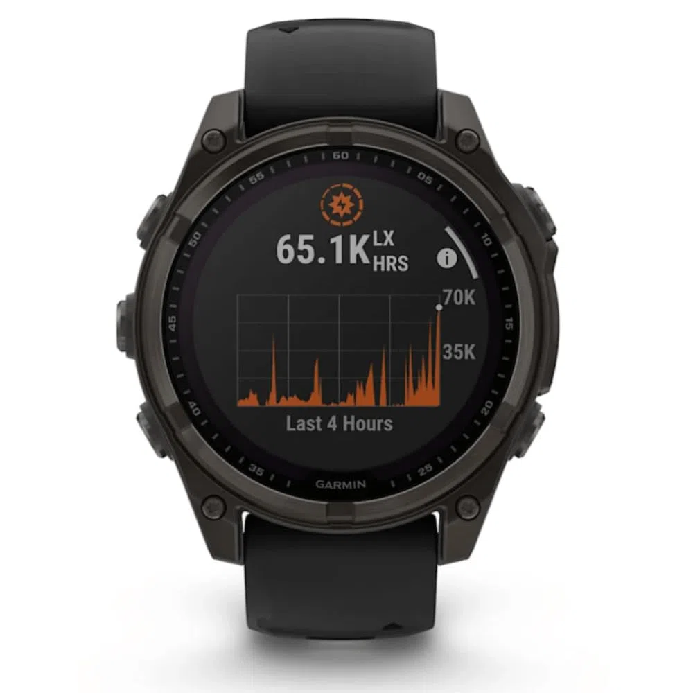 Garmin Fenix 8-47 mm, AMOLED, Saphir, Carbongrau, DLC Titan mit schwarz/kieselgrauem Silikon