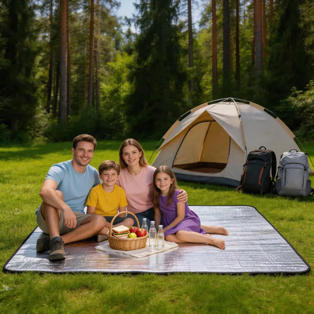 LOMUG Esterilla aislante de aluminio, 200 x 200 cm, para camping, plegable, ultraligera, para camping, para camping, color plateado